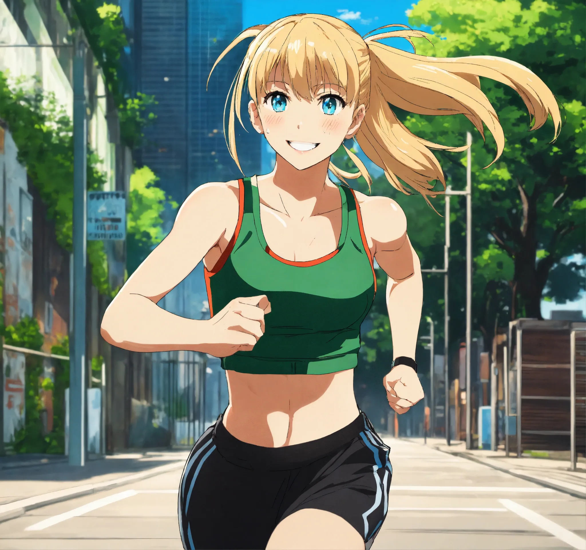 Blonde Anime Runner Smile - Nano Banana AI Prompt