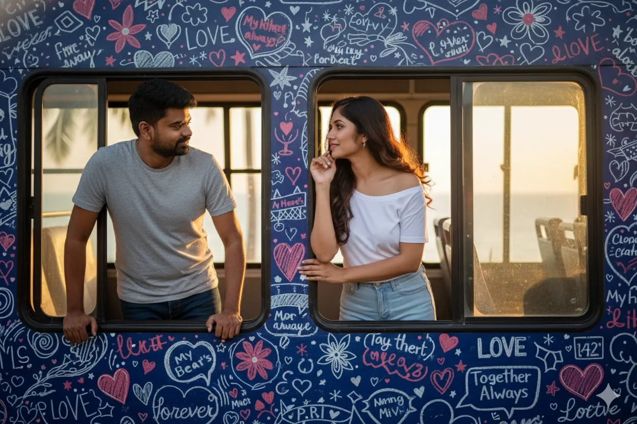 Ultra-Realistic Romantic Bus Window Portrait - Nano Banana AI Prompt