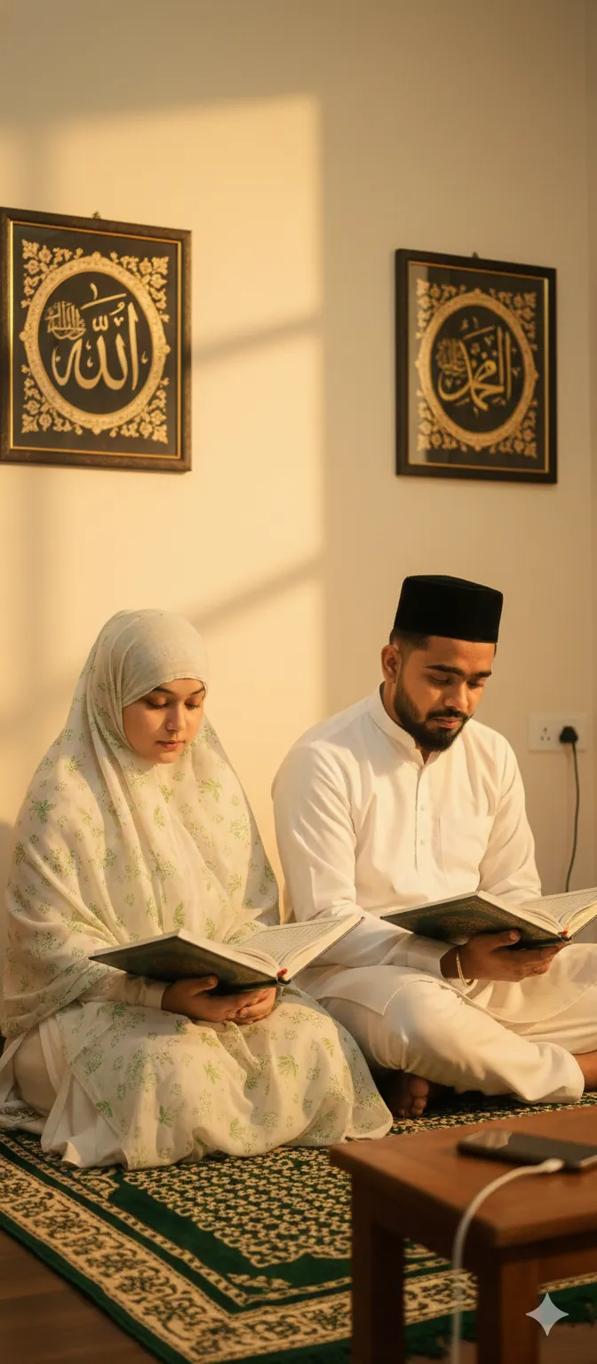 Peaceful Islamic Couple Prayer Portrait - Nano Banana AI Prompt