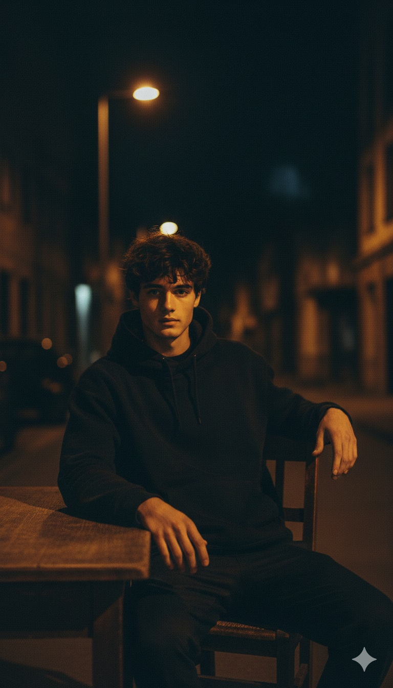 Low-Key Streetlamp Cinematic Portrait - Nano Banana AI Prompt