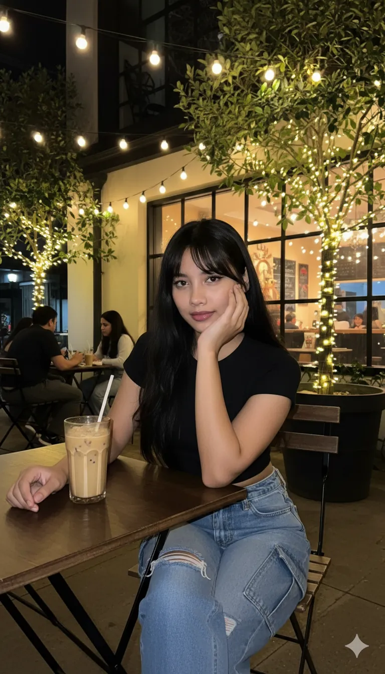 Night Café Elegant Woman Portrait - Nano Banana AI Prompt