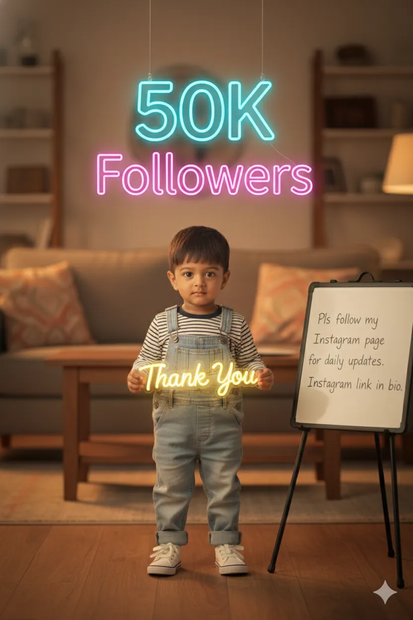 Kid Celebrates 50K Followers Glow - Nano Banana AI Prompt