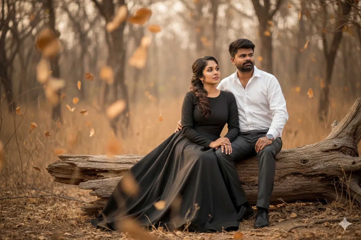 Attitude Couple in Dry Forest - Nano Banana AI Prompt