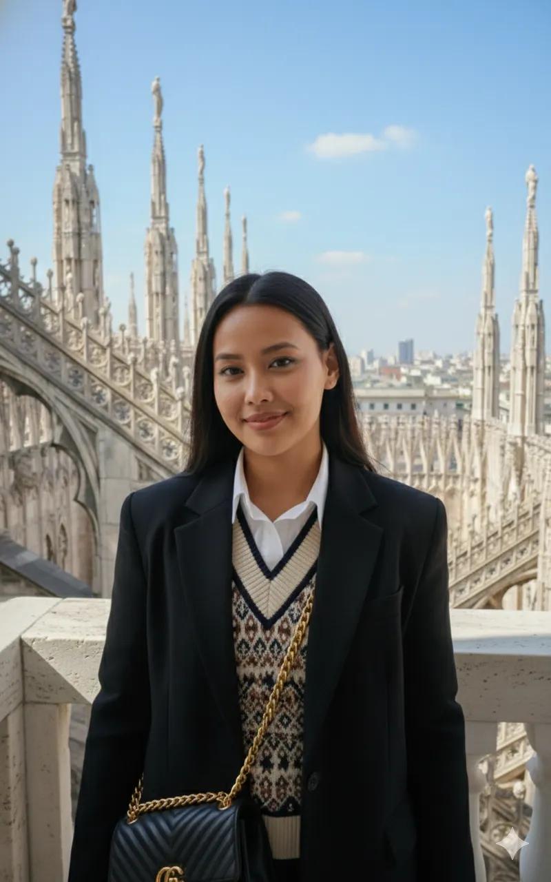 A Stylish Young Woman With Long - Nano Banana AI Prompt