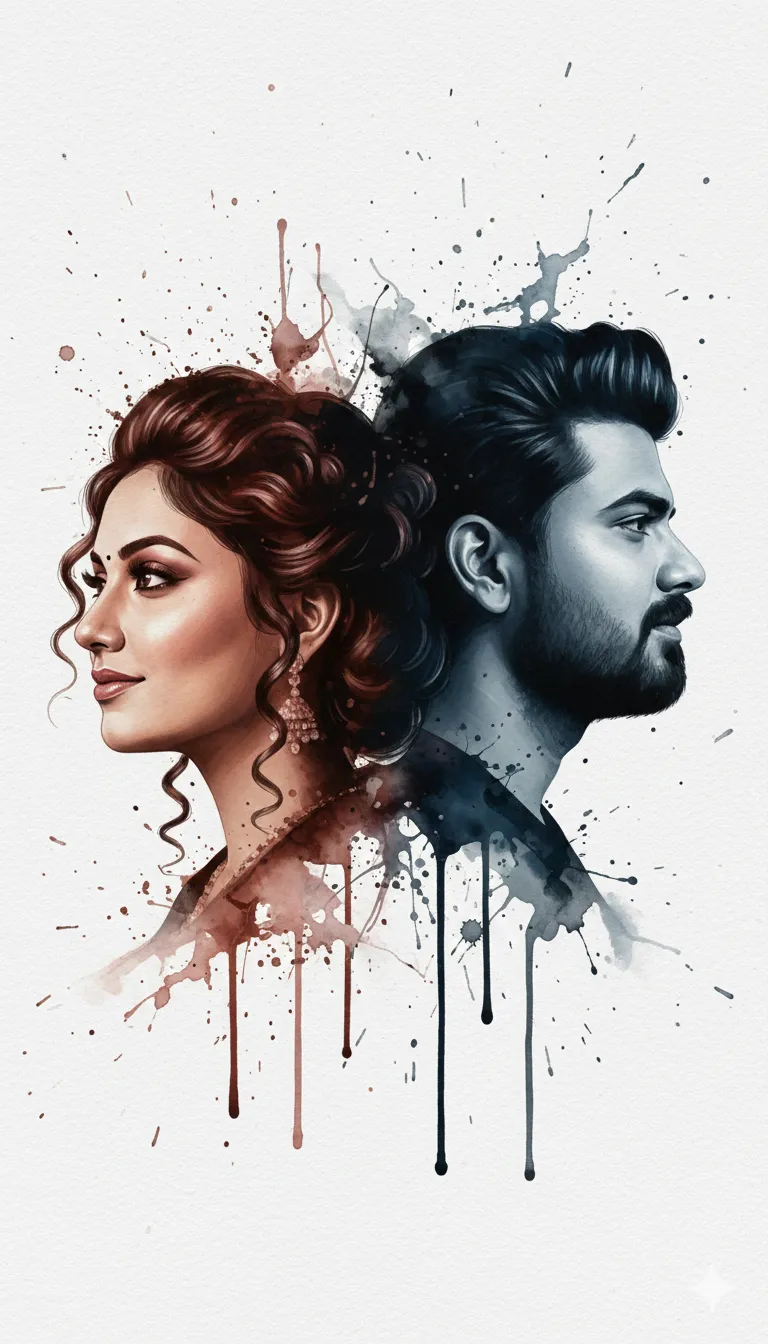 Ink Spill Dual Portrait: Ultra Realistic AI Art - Nano Banana AI Prompt