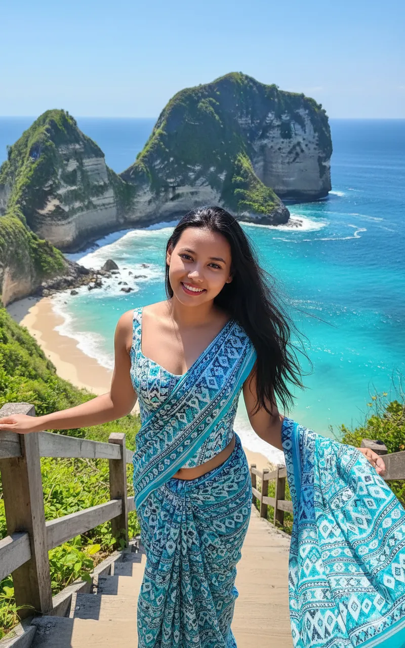 Bali Kelingking Beach Saree Portrait AI - Nano Banana AI Prompt