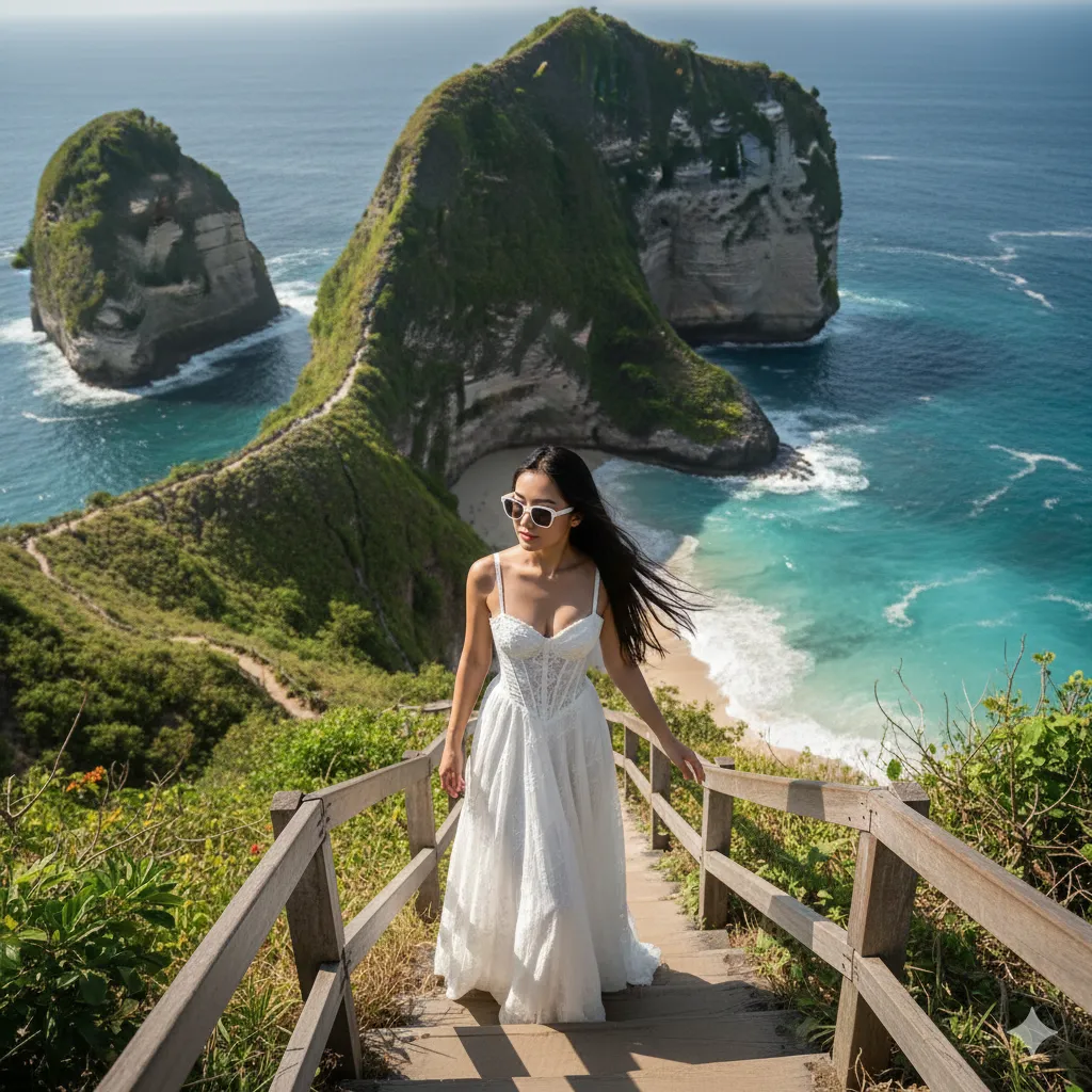 Kelingking Beach Bali Woman Portrait AI Art - Nano Banana AI Prompt