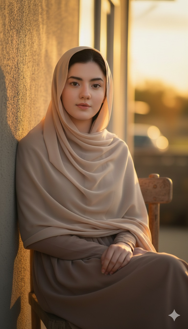 Elegant Muslim Woman Sunset Portrait AI Art - Nano Banana AI Prompt