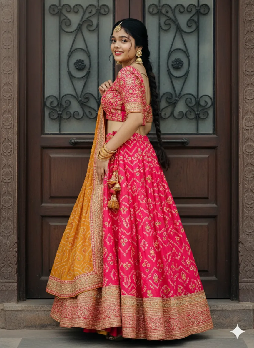 Indian Woman in Vibrant Bandhani Lehenga | Cultural Fashion - Nano Banana AI Prompt