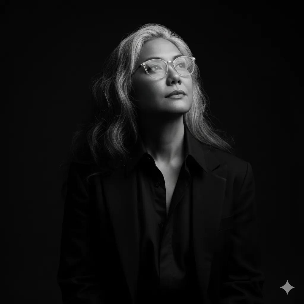 Dramatic Black &amp; White Portrait with Glasses - Nano Banana AI Prompt