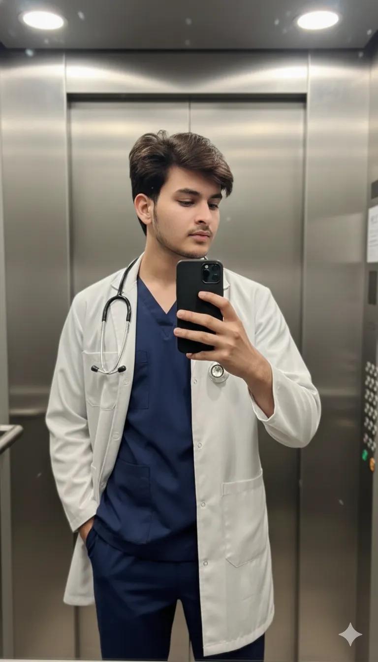 Doctor Mirror Selfie in Elevator - Professional &amp; Confident - Nano Banana AI Prompt