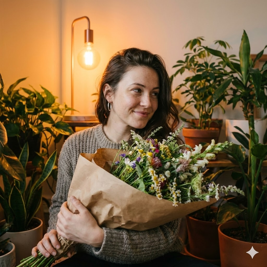 Cute Girl With Flowers - Nano Banana AI Prompt