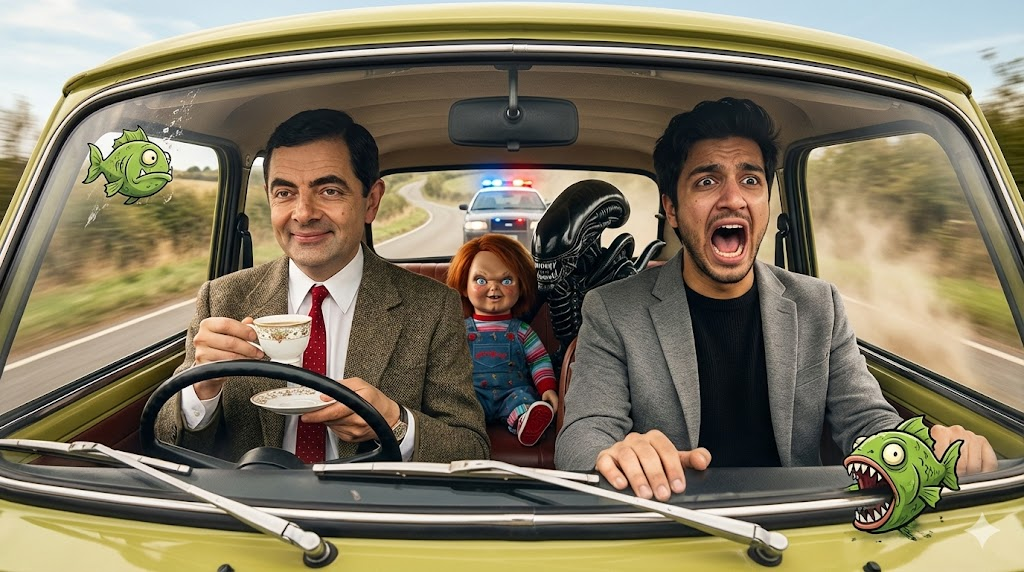 Mr Bean's Chaotic Car Ride - Nano Banana AI Prompt